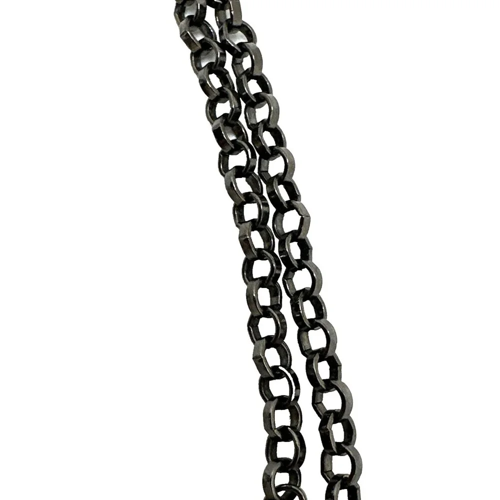 Vintage Faux Pearl Dangle Collar Necklace Black Chain Tribal Choker 14
